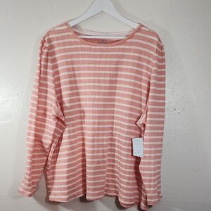 Croft & Barrow Coral Striped Long Puff Sleeve Top Size 3X NWT
